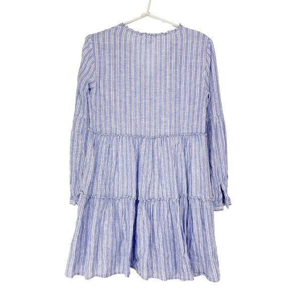 RAILS Everly Boho Striped Linen Cotton Tiered Long Sleeve Blue White Dress XS - Picture 8 of 14